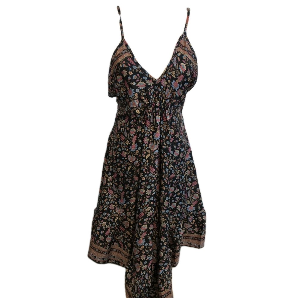 Karma Highway Paisley‎ Handkerchief Hem Maxi Dress Boho Black One Size Festival